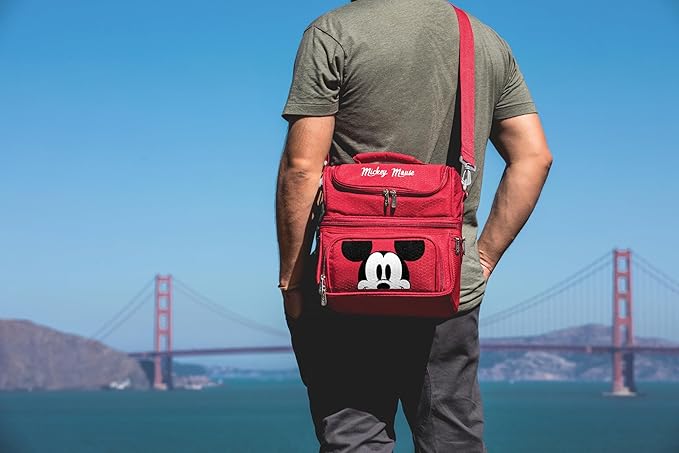 PICNIC TIME Disney Mickey Mouse Pranzo Lunch Bag, Insulated Lunch Box with Picnic Set, Lunch Cooler Bag, (Red)