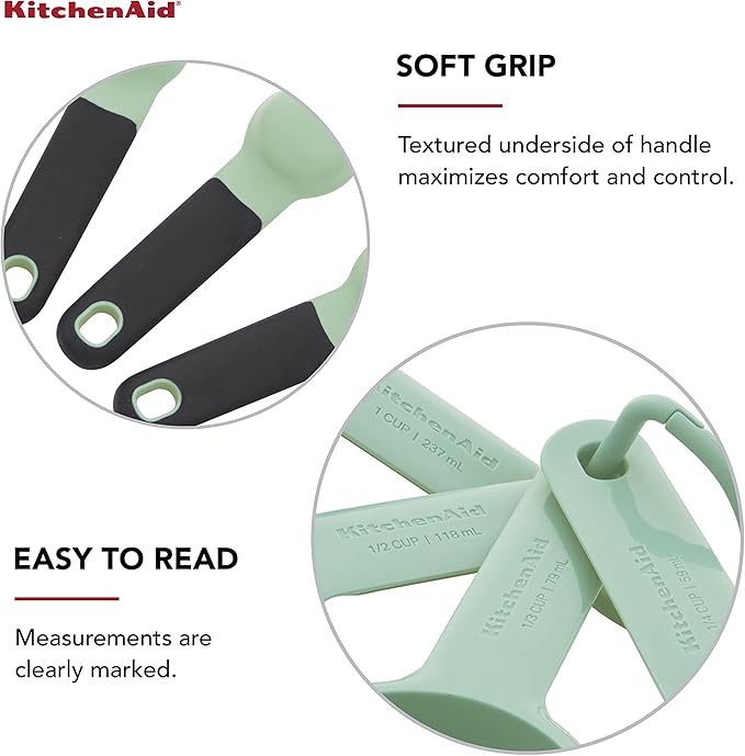 KitchenAid Classic Mixing Bowls Set of 5, Measuring Cup and Spoon Set with Soft Grip Handle, 9 Piece, Pistachio