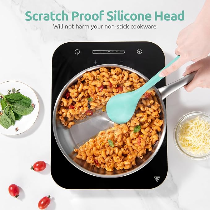 U-Taste 18/8 Stainless Steel Measuring Cups and Spoons Set (Set of 10, Aqua Sky), and 600℉ Heat Proof Long Non-Scratch Silicone Solid & Slotted Cooking Spoon for Mixing & Serving (Set of 2, Aqua Sk