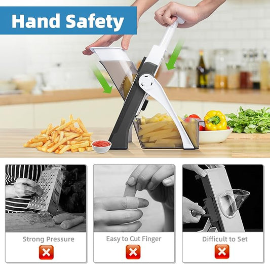 5 in 1 Safe Vegetable Chopper, Mandoline Slicer for Kitchen, Adjustable Mandoline Slicer. Easy to Clean, can't Detachable Blade, Vegetable Slicer can Cut Slicing, Strips, Shredding, Dicing,Chop