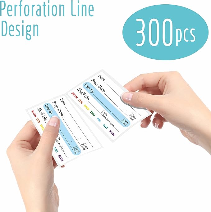 300 Removable Food Labels, Water/Oil/Tear Resistant Freezer Pantry Labels with Perforation Line No Residue Left for Food Containers Jars Kitchen Restaurant Storage Organization