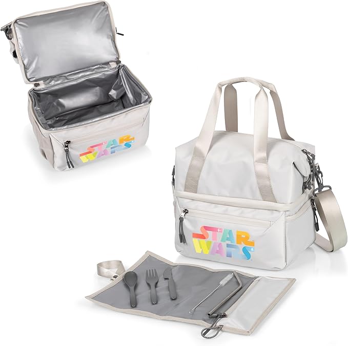 PICNIC TIME Star Wars Tarana Insulated Lunch Bag Made from Recycled Material, Lunch Box with Picnic Set, Upcycled Lunch Cooler Bag, (Halo Gray)