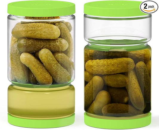 Glass Pickle Container with Strainer for Pickle Lover - 45 OZ Leakproof Juice Separator Jar for Gherkin, Olive or Chilli, Dishwasher and Refrigerator Safe, BPA Free (Green, 45 oz*2 pcs)