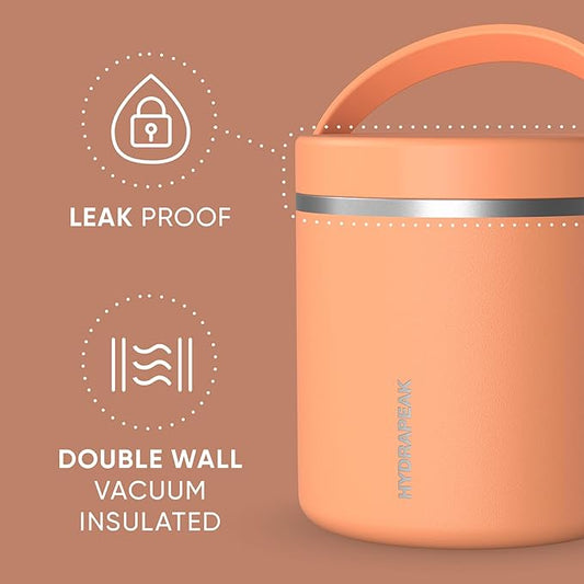 Hydrapeak 25oz Stainless Steel Vacuum Insulated Thermos Food Jar | Thermos for Hot Food and Cold Food, Wide Mouth Leak-Proof Soup Thermos for Adults, 10 Hours Hot and 16 Hrs Cold (Apricot Crush)