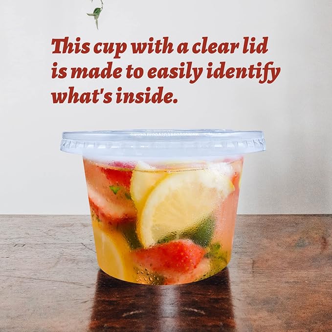 50 Pack 8 OZ Disposable Plastic Cups with Lids,Clear Portion Cups with Flat Lids,Disposable Clear Ice Cream Cup for Parfaits,Yogurt,Drink,Soups,Snacks,Salad,Fruit(With Holes)