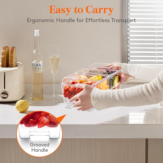 Lifewit 2 Pack Ice Chilled Condiment Caddy with 3 Containers(2.5 cup), Condiment Server with Separate Lids, Serving Tray Platter for Bar Accessories, Fruit, Salad, Taco, Party Garnish