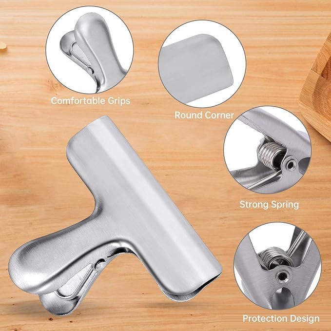 12 Pack Stainless Steel Chip Bag Clips,Chip Clips 3 Inch Wide,Metal Food Bag Clips Heavy Duty,Round Edge Air Tight Seal Grips on Coffee Food Bread Bags,Food Clips for Office Kitchen Home (Silver)