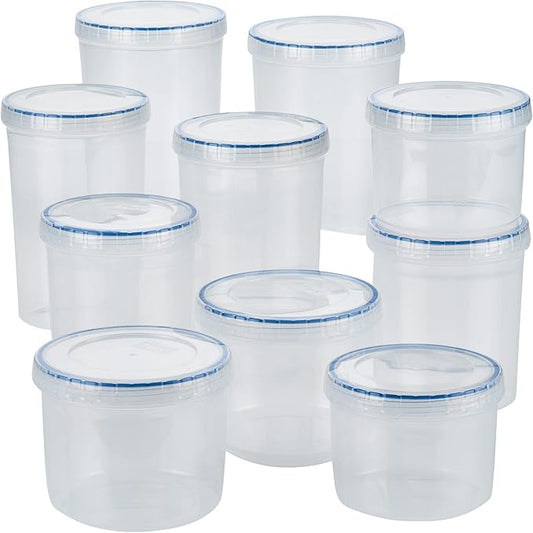 Lock & Lock Easy Essentials Food Storage Bin Set/Airtight Container Lids/BPA-Free/Dishwasher Safe, 20 Piece, Clear