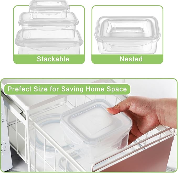 HOMBERKING 32 Pieces Food Storage Containers Set with Snap Lids (16 Lids + 16 Containers), Meal Prep Airtight Plastic Containers, BPA-Free Lunch Containers for Kitchen, Pantry, Home, White
