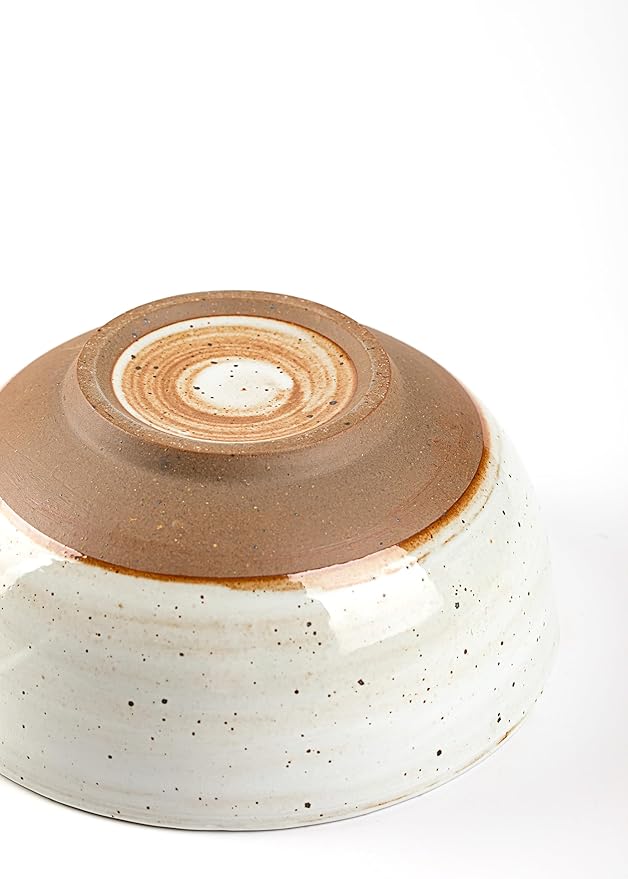 Mixing and Serving Bowl - 9 inch Ceramic Stoneware, Handmade White, Microwave & Dishwasher Safe