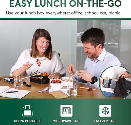 Umami Bento Box Adult All-In-1 w/ 4 Utensils 100% Leakproof, Microwave & Dishwasher Safe Lunch Containers for Adults w/Compartments, Bento Lunch Box Containers