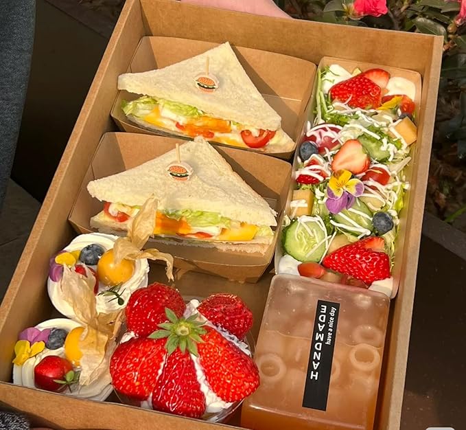 10PK 10-Grid Snack Bowls Heavy Duty, Kraft Paper Serving Window Tray Box 15.5x9x2in, Oil-proof Pastry Box for Outdoor Picnic Box Party Takeout Container