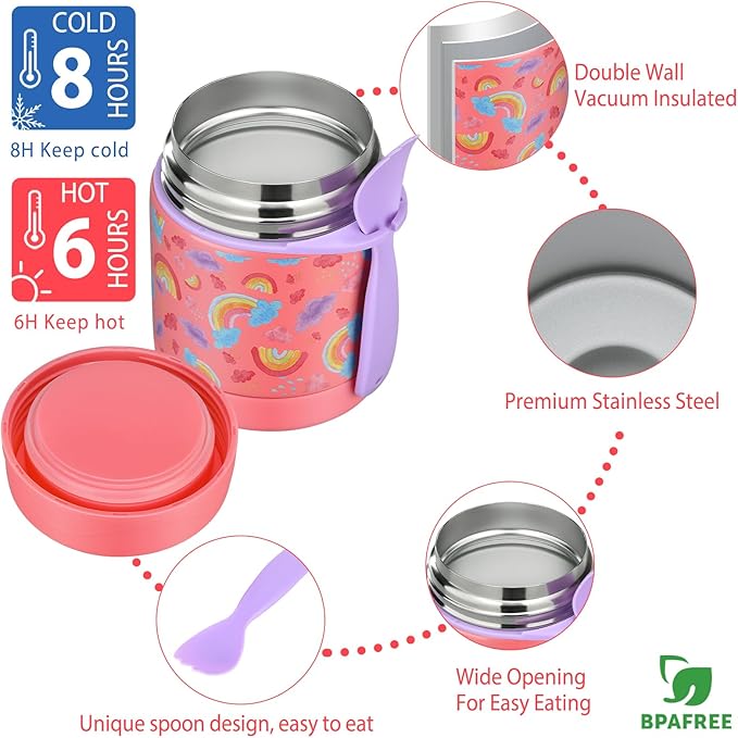 Rainbow Bento Lunch Box Set, 25.36 oz Capacity, Stainless Steel Insulated Soup Thermo, Leak-proof Bento Box, Microwave and Dishwasher Safe