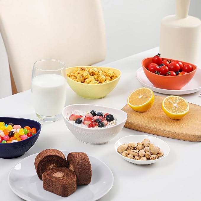 10 oz Small Bowls, Wheat Straw Bowl Sets of 4, Unbreakable Ice Cream Bowl, Plastic Bowls Reusable for Snack and Dessert (Mondrian Series)