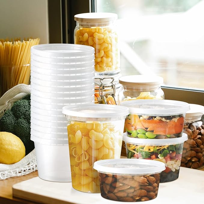 120 Set Deli-Containers-with-Lids: [8oz 16oz 32oz] Combo Plastic-Food-Storage-Containers-with-Lids, Microwaveable & Freezer Safe To-Go-Containers, Leak-proof Meal-Prep-Containers