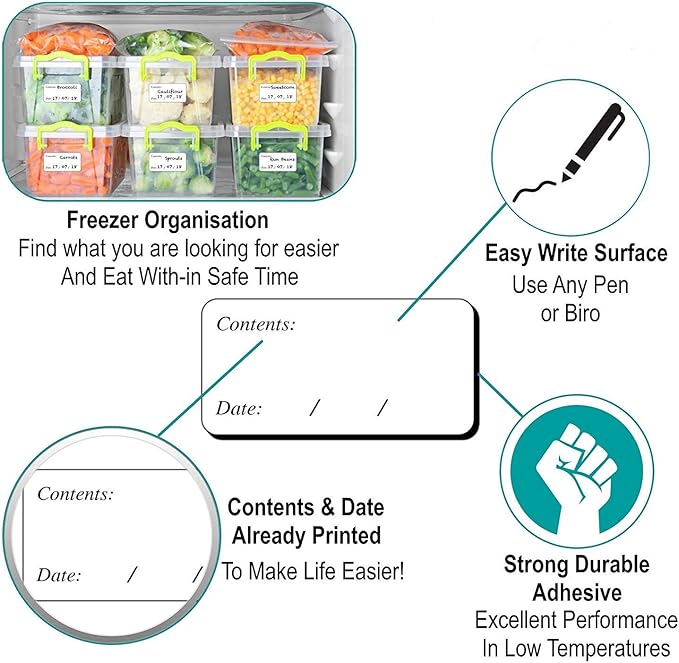 Hybsk Removable Freezer Labels Easy Peel Off - Frozen Food Storage Labels That Leave No Sticky Residue After Use (Type 1)