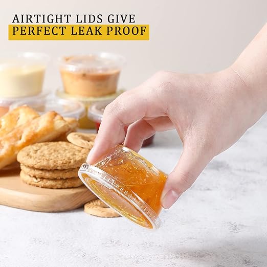 VITEVER [240 Sets - 3.25 oz ] Portion Cups With Lids, Small Plastic Containers with Lids, Airtight and Stackable Souffle Cups, Jello Shot Cups, Sauce Cups, Condiment Cups for Lunch, Party, Trips