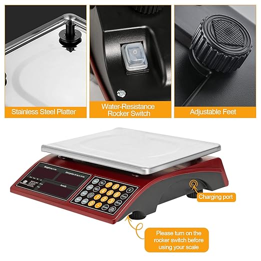 Price Computing Scale 66lb Digital Rechargeable Commercial Weight for Produce Food Meat Fruit Vegetable with Dual Large Display, Give Change Function and 5 Direct Plus Included, Not for Trade