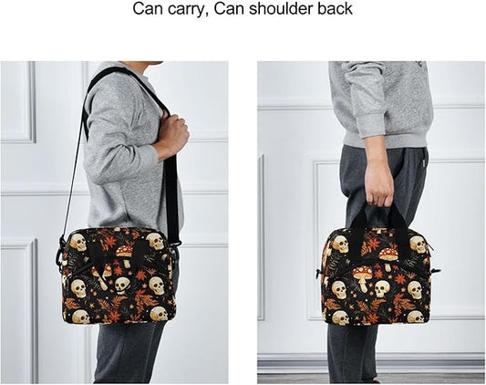 MNSRUU Insulated Lunch Bag Mushrooms Skull Women Men Fabric Dinner Tote Cooler Bag Reusable Leakproof Lunch Box with Adjustable Shoulder Handles Strap For Work School