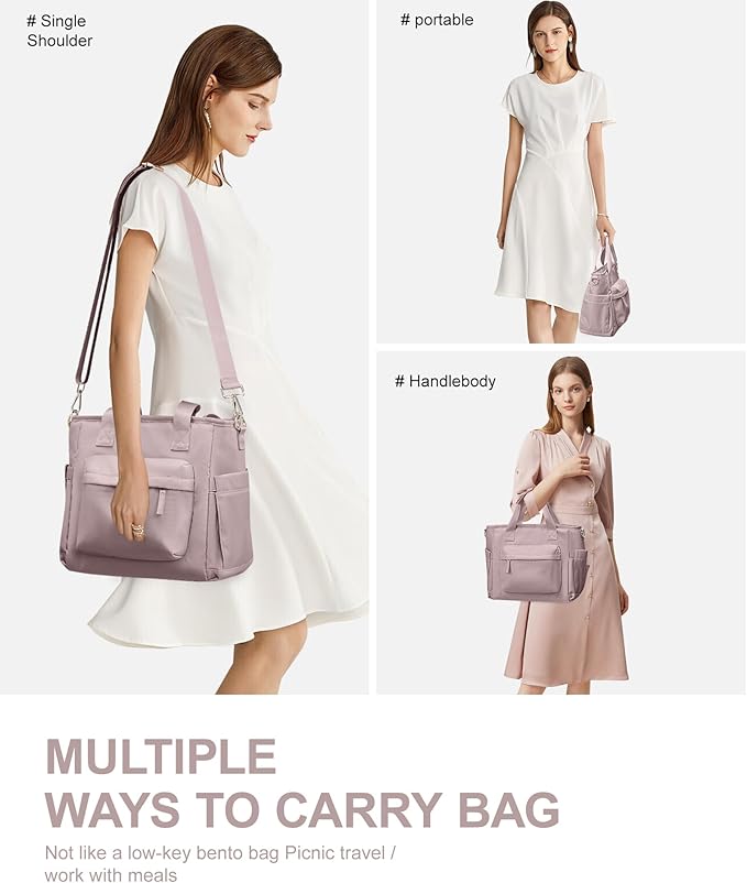 Insulated Lunch Bag Women Large Lunch Tote Bag with Shoulder Strap Adult Lunch Box Lunch Bags for Women Men Lunch Boxes for Work Pink Purple with Water Bottle Holder