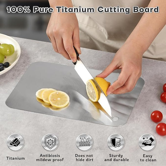Katuchef Titanium Cutting Boards for Kitchen-katu chef 100% Pure Ti Apex Titanium Cutting Boards Double Sided Non Toxic Titanware Cutting Board,Durable Dishwasher Safe Chopping Board(2PC-S+L)