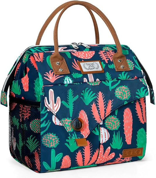 Lekesky Lunch Bag Lunch Box for Women Men Reusable Insulated Lunch Tote Bag, Leakproof Thermal Food Handbags for Travel, Cactus