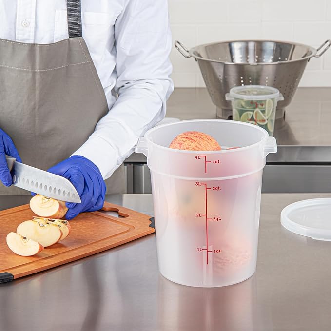 Restaurantware-Met Lux 4 Quart Food Storage Containers, 10 Translucent Storage Containers - Lids Sold Separately, Red Volume Markers, Dishwashable Containers, Side Handles, For Storing Foods