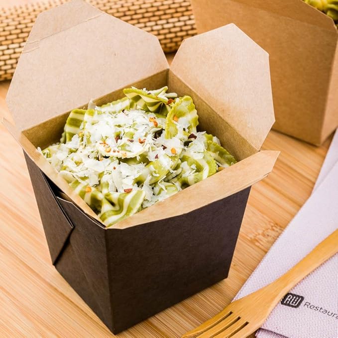 Restaurantware Bio Tek 4 x 3.5 x 4 Inch Food Containers 200 Durable Noodle Boxes - Disposable Sustainable Black Paper 26-Ounce Takeout Boxes Square For Takeouts And Delivery Or Picnics
