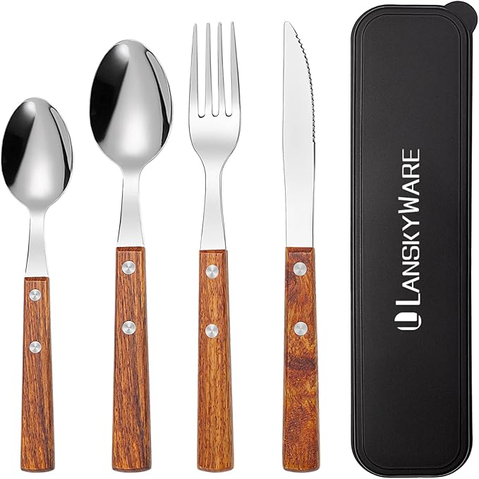 Portable Utensils Set with Case 18/8 Stainless Steel Silverware Set Reusable Utensils Set for Lunch Box Ideal for Travel Camping 4 Pcs Set