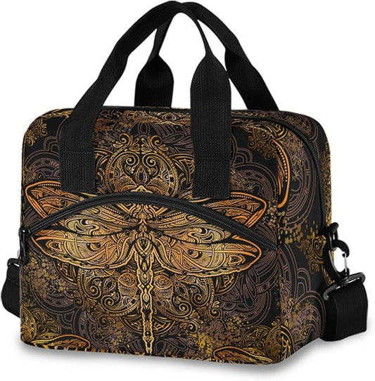 Dragonfly Mandala Insulated Lunch Bag Reusable Lunch Tote Bag Cooler Bag for Women Men Adult Lunch Box with Adjustable Shoulder Strap Leakproof Lunch Bag for Work School Picnic Camping