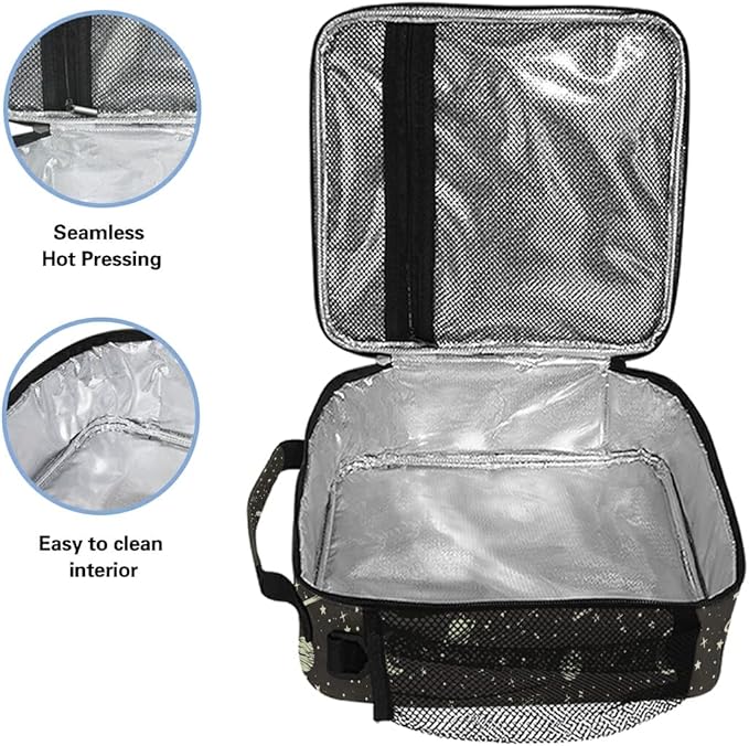 Pfrewn Galaxy Outer Space Lunch Box for School Kids Vintage Space Stars Planets Moon Meteorites Insulated Lunch Bag Reusable Cooler Meal Prep Bags Lunch Tote with Shoulder Strap for Office Adult