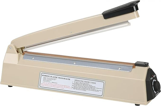 12 Inch Impulse Heat Sealer Manual Bags Sealer Sealing Machine Poly Bag Heat Sealer Heating Closer for Plastic PE PP Foil Bags Home Restaurant Food Storage with Extra Replace Element(Beige)