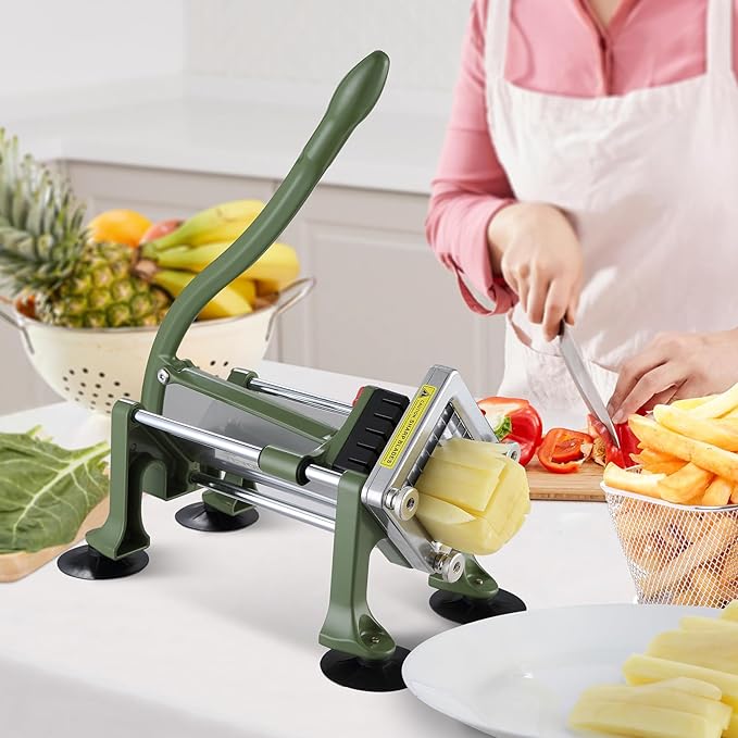VEVOR French Fry Cutter, Potato Slicer with 1/2-Inch Stainless Steel Blade, Manual Potato Cutter Chopper with Suction Cups, Great for Potato, French Fries, Cucumber, Vegetables, Carrot