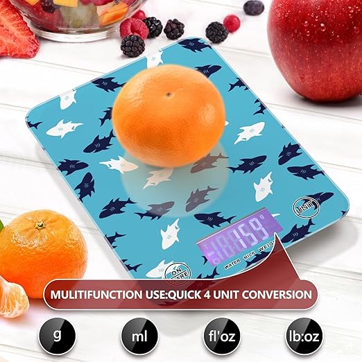 Food Scale Kitchen Scale for Baking Cooking Digital Food Weighing Measuring Scale Small Waterproof Electric Food Scale Shark Blue