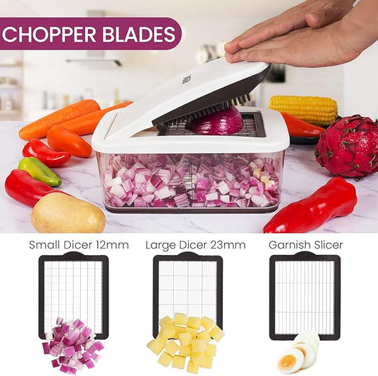 Vegetable Chopper, Extra Large Chopper Vegetable Cutter, Multifunctional 10-in-1 Pro Food Chopper - 6 Blades, 4 Vegetable Spiralizers, E-Recipes - Veggie Chopper with Container
