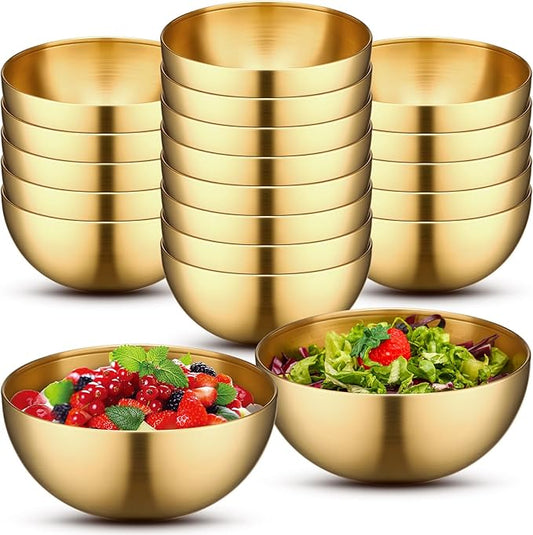 Nuogo 20 Pcs Stainless Steel Gold Mixing Bowls 30 oz Gold Esthetician Bowls for Wedding Party Facial Cereal Fruit Snack Rice Noddle Appetizer Salad Serving Cooking Baking Prepping