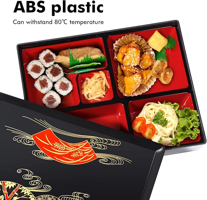 Cabilock Sushi Tray Japanese Odorless Lid Lunch Box for Meal Prep Reusable Sushi for School Office Travel Black