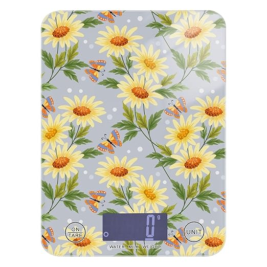 Food Scale Kitchen Scale for Baking Cooking Digital Food Weighing Measuring Scale Small Waterproof Electric Food Scale Yellow Sunflowers
