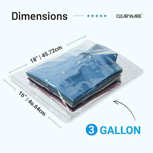 12 Large Storage Bags With Zipper Top - 3 Gallon Size, 16" x 18", Extra Large Plastic for Clothes, Travel, Moving, Large Reusable freezer bags, BPA-Free, 2-mil Thick