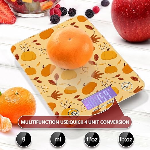 Food Scale Kitchen Scale for Baking Cooking Digital Food Weighing Measuring Scale Small Waterproof Electric Food Scale Fall Pumpkin Leaves