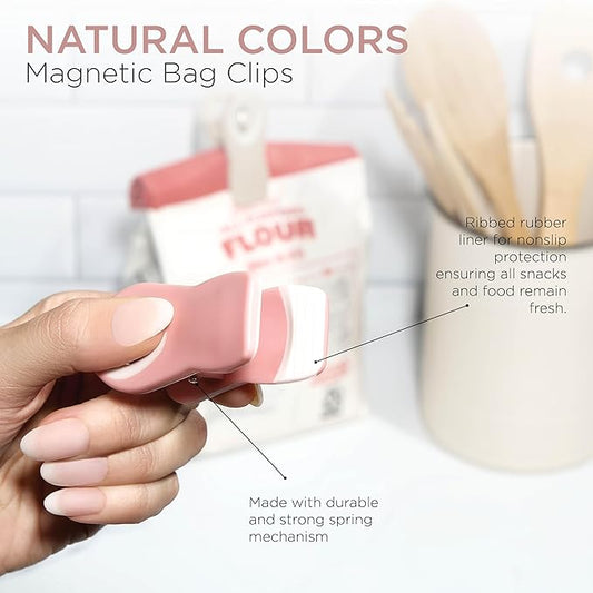 COOK WITH COLOR Bag Clips with Magnet- Food Clips, Chip Clips, Bag Clips for Food Storage with Airtight Seal Grip for Bread Bags, Snack Bags and Food Bags (Beige and Pink, Pack of 10)