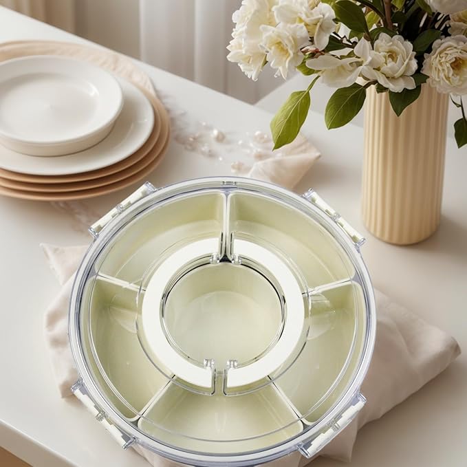 Divided Serving Tray with Lid and Handle Fruit Containers for Fridge Snack Box Container Divided Storage Box for Platters for Serving Food Outdoor Party Snack Cracker and Spice Organizer