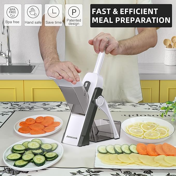 Safe Mandoline Slicer for Kitchen, Adjustable Thickness 0.1-8 mm, Professional Vegetable Slicer, Potato Slicer, Food Chopper French Fry Cutte, Mandolin, Chopping Artifact (just Slice, SkyGray)