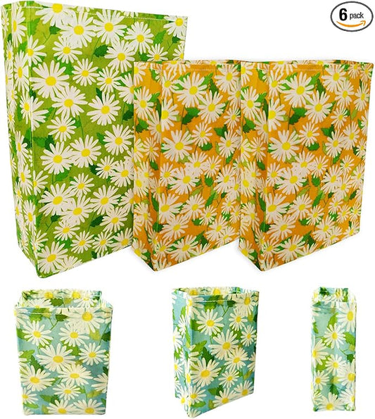 Eco-Friendly Beeswax Food Bags - 3 Sizes - Pack of 6 - Reusable Food Storage Bags for Packing Vegetables, Fruits, Snacks, Bread, Sandwiches