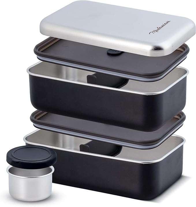 Premium Stainless Steel Bento Box Adult Lunch Box with Compartments for Women & Men|leak proof| Microwavable| Stackable Japanese Bento Lunchbox| Metal Lunch box|Lunch Containers |47 Oz|Black