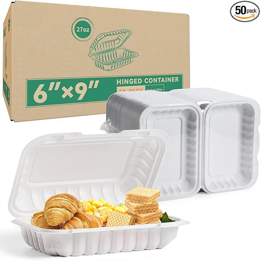 To Go Containers, 50 Pack Plastic Meal Prep Container Reusable 27 oz BPA Free MFPP Take Out Food Boxes