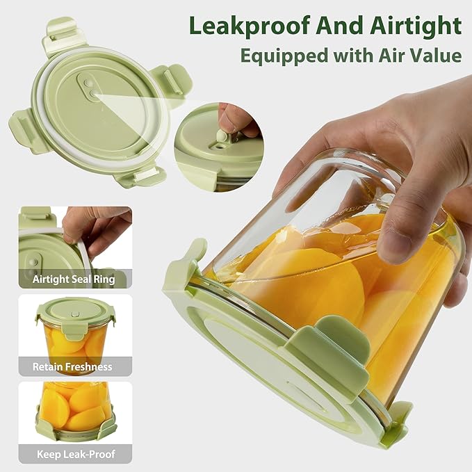 8 PCS Glass Meal Prep Containers with Lids, Airtight 3 Cup Glass Storage Containers Set, Heat-Resistant BPA-Free Containers for Soup Leftover, Microwave, Dishwasher, and Freezer Safe (4 Packs)