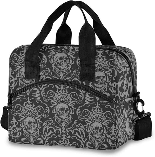 Skull Gothic Insulated Lunch Bag Reusable Lunch Tote Bag Cooler Bag for Women Men Adult Lunch Box with Adjustable Shoulder Strap Leakproof Lunch Bag for Work School Picnic Camping