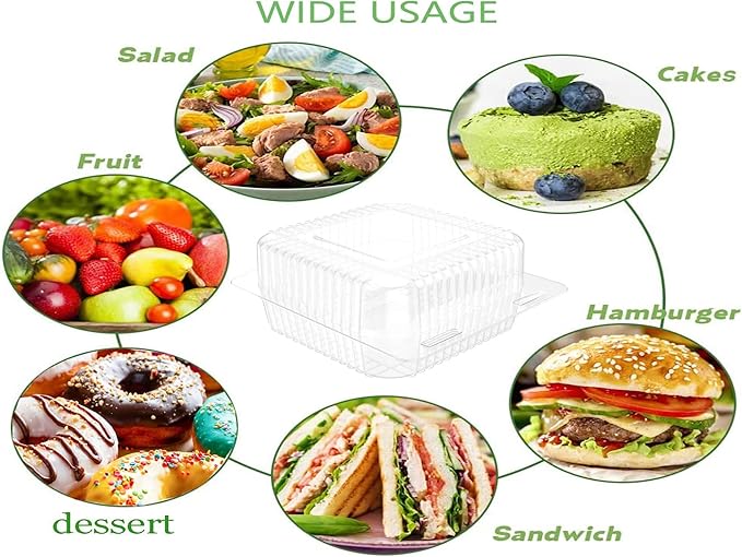 Axe Sickle 300 Count Clear Plastic Hinged Take Out Containers Clamshell Takeout Tray Food Clamshell Containers Outside Diameter 5.3 x 4.7 inch for Dessert, Snacksetc, Cakes Slice, Cookies, Salads