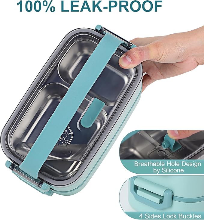 Stainless Steel Bento Box for Adults&Kids,Japanese Leakproof Lunch Box Divided Food Meal Storage Containers Set Stackable 2 Layer for Children School Picnic Matcha Green